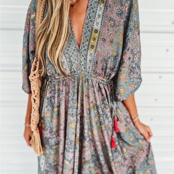 Vici Dresses & Skirts - Boho Floral Maxi Dress in Dusty Blue & Pink